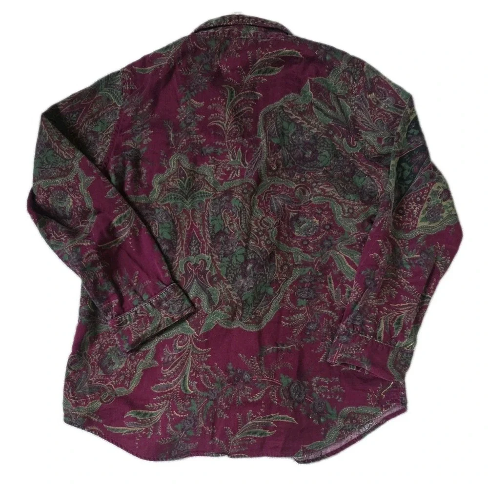 Lauren Ralph Lauren Pajama Set Womens M Maroon Paisley Gold Crest Sleepwear PJ
